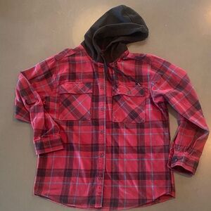 Trinity Coast Red and Black Plaid Men's Flannel Shirt with Hood